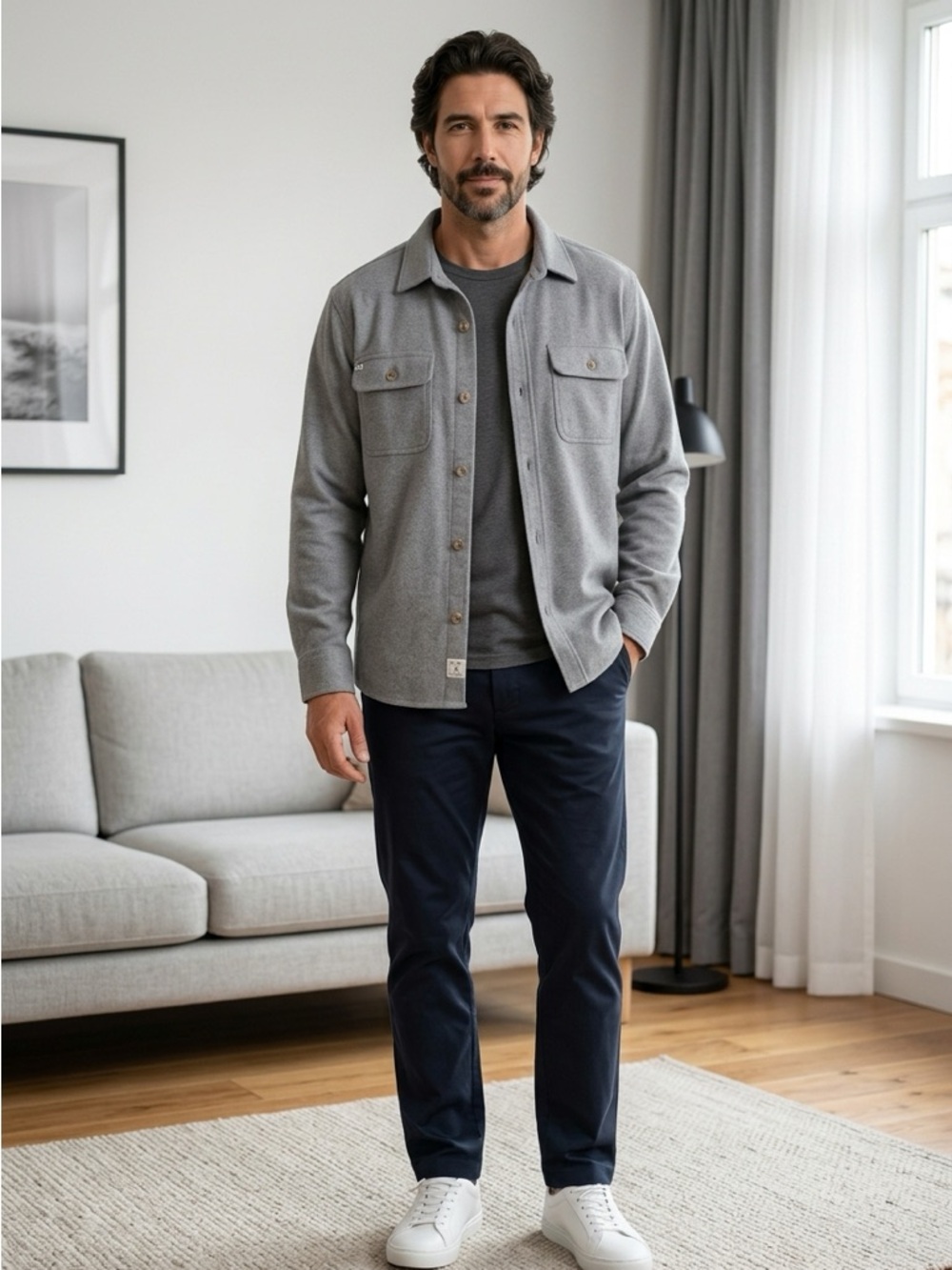 Linksoul Light Gray Button-Up Shirt Jacket